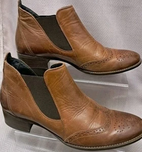 Shoes Boots Womens Brogue Chelsea Size 6 Tan Leather PAUL GREEN - Picture 1 of 8