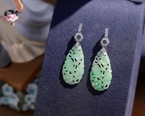 Boucles d'oreilles CLIP on NON Percée Pendant CZ Jade Goutte Vert Sculpté SB2 - Bild 1 von 9