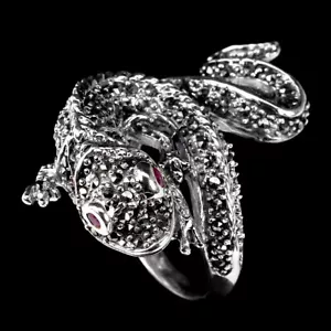 Verano 925 Anillo de Plata Redondo Rubí 2mm Marcasita Camaleón Gema Joyería - Imagen 1 de 10