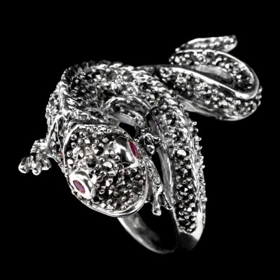925 Sterling Silver Ring Round Ruby 2mm Marcasite Chameleon Gemstone Jewelry - Image 1 of 4