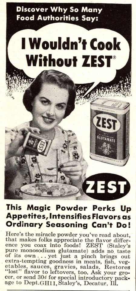 SMALL PRINT AD 1951 Staley Zest Seasoning MSG Powder Flavor Enhancer 2.5 x 5 Vtg - Image 1 of 1