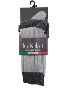 2 PR Frankalza Italy Ladies Boot Socks Merino Wool / Cashmere Blend Grey/ Grey - Picture 1 of 5