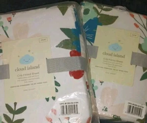 Baby Crib Fitted Botanical Sheets - White Floral. Cloud Island. Unisex Set Of 2 - Picture 1 of 11