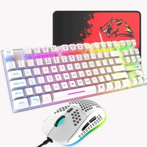 Rainbow Gaming Keyboard And Mouse Set Wired 88 Keys LED Backlit USB For PC PS4 - Picture 1 of 15