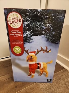 32” Tinsel Dog Goldendoodle w/ Antlers Light Up Yard Art Fuzzy Christmas Decor - Picture 1 of 2