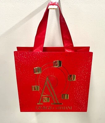 Bolsa de presente de papel logotipo vermelho e dourado Giorgio Armani edição limitada 12x11" autêntica - Imagem 1 de 4