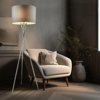 Lusso Piantana Camera Lampada da Lettura Argento Textil-Lampenschirm 1-flammig - Immagine 1 di 4