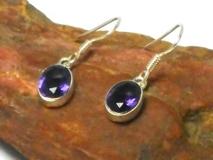 Purple Oval AMETHYST Sterling Silver 925 Gemstone Drop Dangle Earrings - Picture 1 of 5