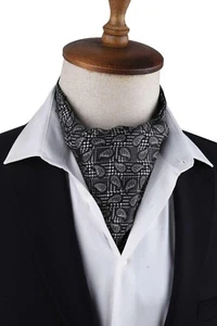 Luxury Italian Silk Scarf Men Elegant Designer Cravat,Black-White Shawl Pattern - Picture 1 of 6