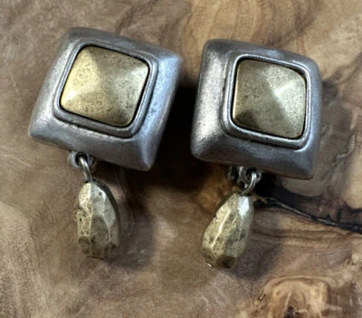 Two Tone Premier Designs Clip Earrings - Gold and Silver Color  - Image 1 of 4