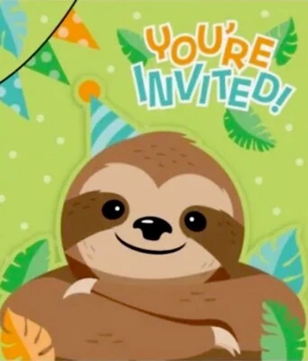 Sloth Party Gatefold Invitations 8 Pack 4.5" x 4.5" Sloth Invites Decorations - Image 1 of 3