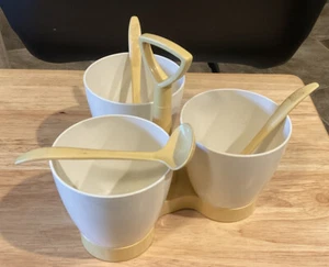 Vintage Tupperware 3 Compartment Condiment Server W/Spoons Mustard Color - Picture 1 of 1
