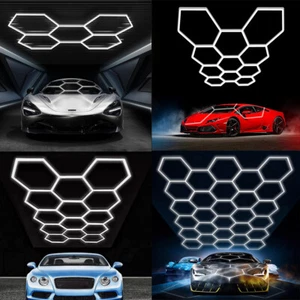 5-28x Hexagon LED Lighting Car Detail Garage Workshop Retail Light Honeycomb Hex - Picture 1 of 26
