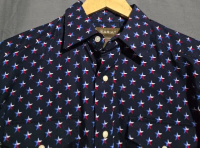 Ariat Shirt Mens S Nosson Western Pearl Snap Texas Star All Over Print NEW - Image 1 of 4