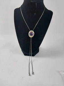 Collana Bolo con pietra ametista aringa argento catena fine gioielli vintage - Foto 1 di 14