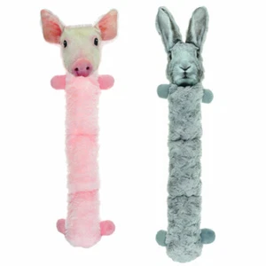 Tubular Squeaker Dog Toys 3 Stack 22" Long Plush Fur Fabric Choose Pig or Rabbit - Picture 1 of 10