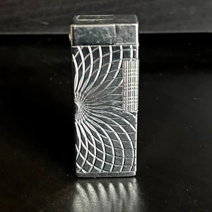 Vintage JJJ Diamond Cut Butane Lighter Silver Tone Pocket Made in Japan 2.75" - Picture 1 of 9
