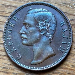 MALAISIE SARAWAK PIECE DE 1 CENT 1870 RAJAH C. BROOKE (1049) RARE !!! - Picture 1 of 2