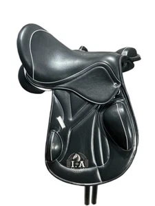 Close Contact Jumping Leather Horse Saddle traditional Black, White Size 10" in - Picture 1 of 2