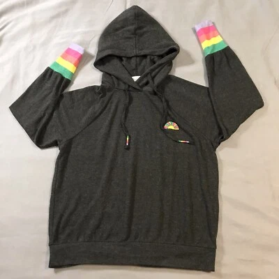 PJ Salvage Sudadera con Capucha Mujer Pequeña Gris Dobladillo Arco Iris Manga Larga Pullover Foto 1 de 4