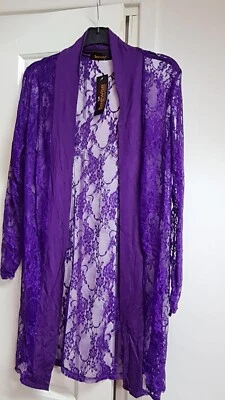 Sommer Spitze Netz Blumen Cardigan Beachwear Cover Up Kimono Lila S/M - Bild 1 von 4