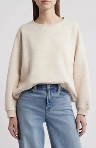 NWOT Women’s Chebbi Cotton & Linen Blend Mottled Fleece Sweater Sandstone Size M - Picture 1 of 6