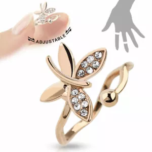Zehenring vergoldet Rotgold Schmetterling Fußring Mid Midi Ring Kristalle Klar - Bild 1 von 1