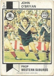 1974 Nrl Rugby League Scanlens (31) John O'BRYAN Western Suburbs *