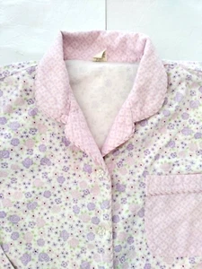 Vintage High Sierra Women's Med Pink Purple Floral Flannel Pajama Set Button - Picture 1 of 15