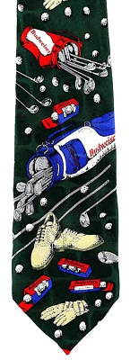 Budweiser Golf Men's Necktie Beer Golfing Sports Novelty Silk Green Neck Tie  - Image 1 of 3