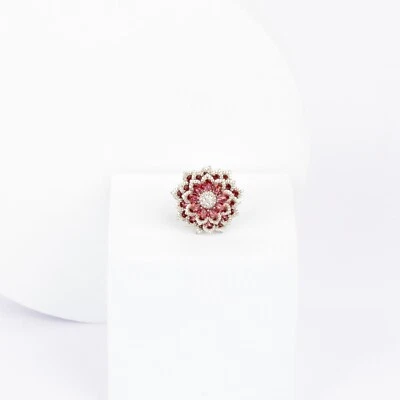 Silver Pink & White Layered Petal Statement Ring For Women - Image 1 of 4