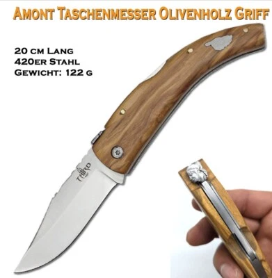 BLACK ICE KaSul® TH-N23 | Traditionelles Taschenmesser Olivenholz Griff 20cm täg. Gebrauch