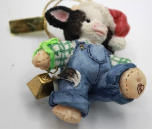 Mary's Moo Moos 1994 Cow in Overalls & Santa Figure Ornament - Picture 1 of 3