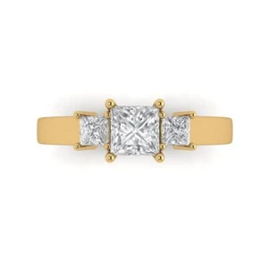 Anello di fidanzamento donna tre pietre diamante zirconi 1,11 cttw oro giallo 14 kt - Foto 1 di 11