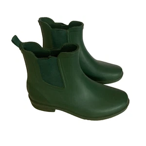 J. Crew Chelsea Rain Boots Short Rubber Green Waterproof AC041 Women's 8 - Picture 1 of 15