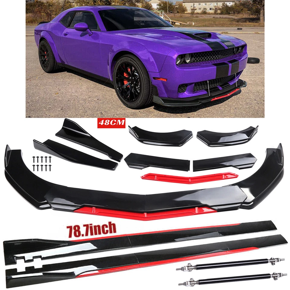 For Dodge Challenger RT/SRT Front Bumper Lip Splitter Spoiler + Strut Rods - Imagem 1 de 4