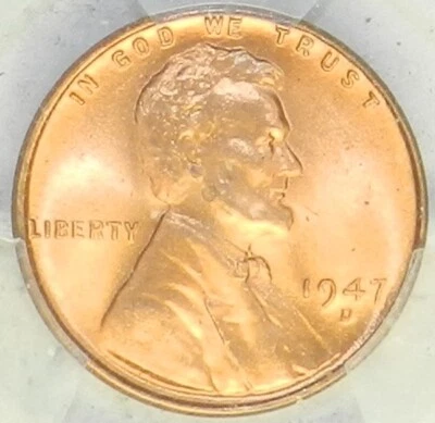 1947 D Lincoln Cent MS 67 RD PCGS BU Unc Red Wheat Penny [762] Bright - Image 1 of 4