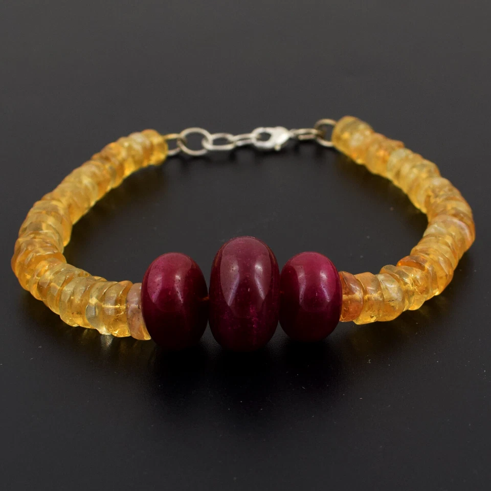 136 Cts Earth Mined 7" Long Red Ruby & Yellow Citrine Beads Bracelet JK 16E322 - Image 1 of 2
