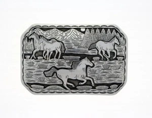 Sterling Silber Pferd Overlay Gürtelschnalle von Navajo Künstler Dean Sandoval - Bild 1 von 2