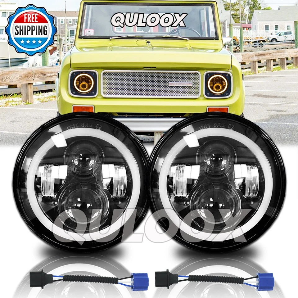 Fit International Harvester Scout II 1973-1979 Pair 7"Inch Round LED Headlights - Изображение 1 из 4