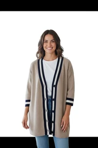 Laura Scott Cardigan Sweater Large Knit Button Net L - Picture 1 of 10
