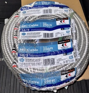 SOUTHWIRE 68582601 Armored Cbl,3 w/Grd,14AWG,MC,250ft 20KZ48 - Picture 1 of 1