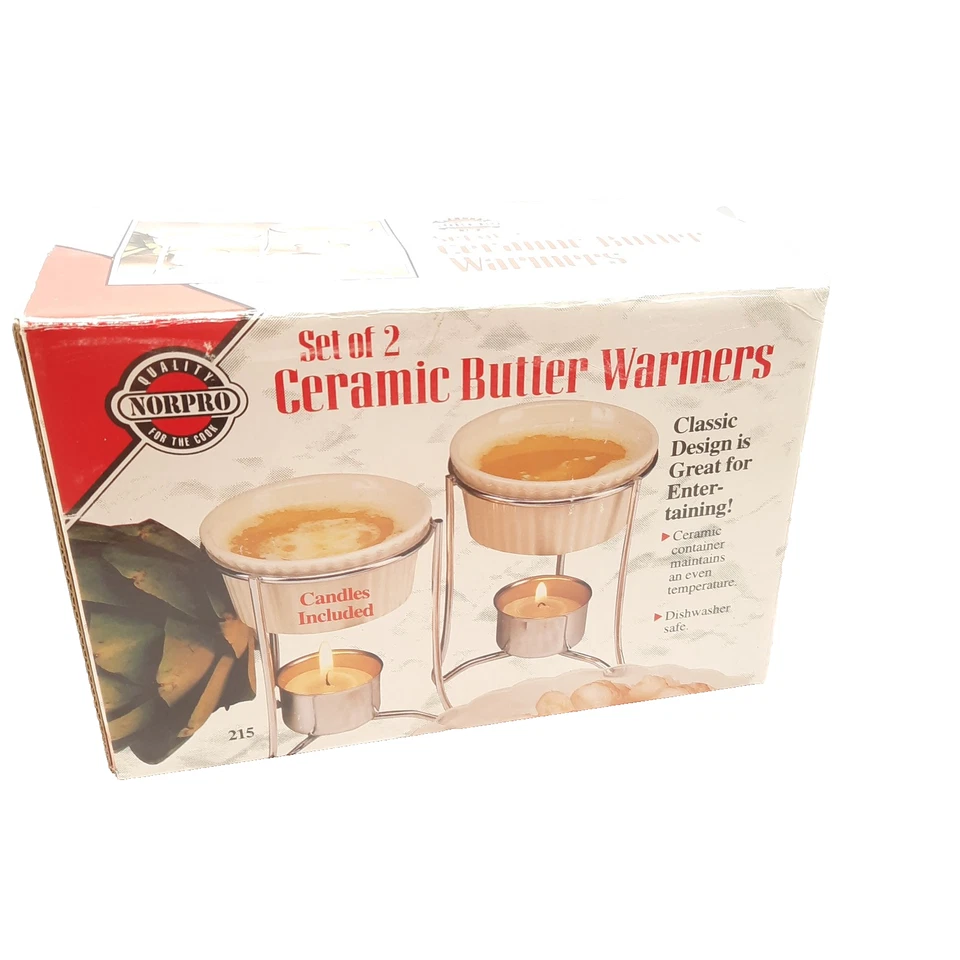 Calentadores de mantequilla de cerámica Norpro (juego de 2) velas salsa de inmersión de mariscos nuevo abierto Foto 1 de 4
