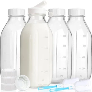 "32 Oz Glass Milk Bottles with Dispenser Cap - Airtight Reusable 4 Pack" - Picture 1 of 7