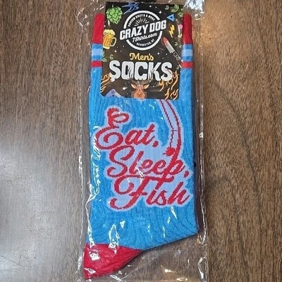 Crazy Dog Men's Socks, "Eat, Sleep, Fish",  Fits Shoe Sizes 7-12 - Image 1 of 4