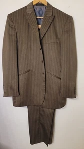 Midtown Man Suit Men's 42R 34x29* Brown Striped Satin Feel EUC - Picture 1 of 11