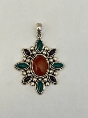 Colgante Doug Paulus DP India Plata Esterlina Multi-Piedras Preciosas Racimo Declaración De Foto 1 de 4