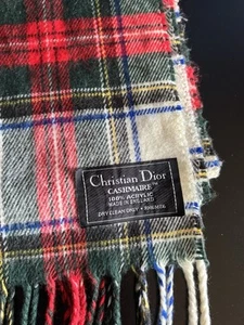 CHRISTIAN DIOR Cashmaire Acrílico Bufanda Flecos Cuadros Rojo Blanco Verde Amarillo - Imagen 1 de 4