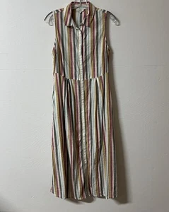 Fat Face Pink Striped Midi Dress Summer Sundress Button Down Sz 6 Granola Girl - Picture 1 of 9