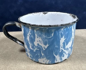 ANTIGUA TAZA DE BEBER ÁGATA DE GRANITO REMOLINO AZUL Y BLANCO Muy querida, llénala - Imagen 1 de 7